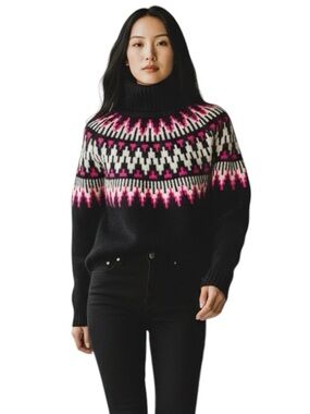 LINE & DOT Black and Pink Fair Isle Turtleneck Sweater